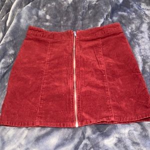 Red Corduroy Zip Up Skirt